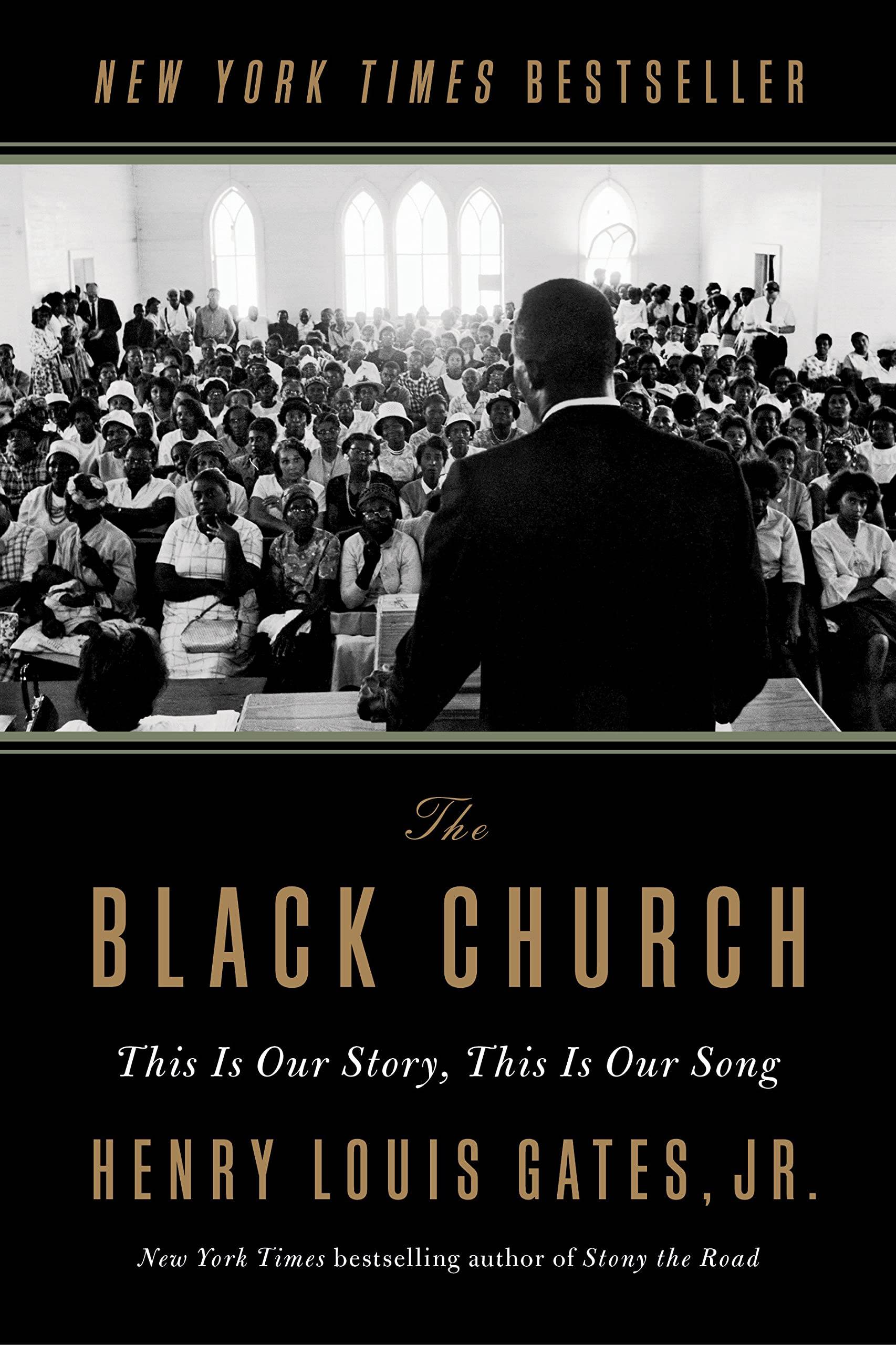 Book cover featuring a black and white photo of a preacher looking out onto the large black congregation